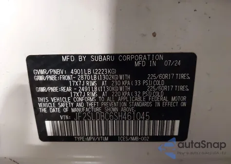 2025 Subaru Forester Premium z USA, uszkodzony, nr VIN JF2SLDBC6SH461045